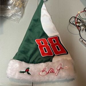 Green and White Santa Hat with Red Embroidery 88 Dale Jr